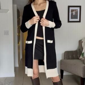 Philosophy Republic Clothing Black Knit Open Front Long Duster Cardigan Small